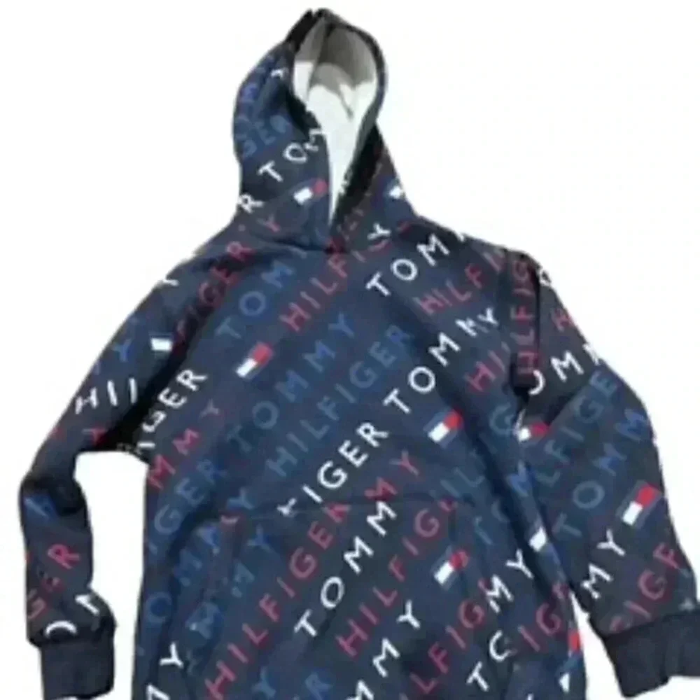 Tommy Hilfiger All Over Print Hoodie‎ Boys Sz Medium 10/12 Blue Sweatshirt
